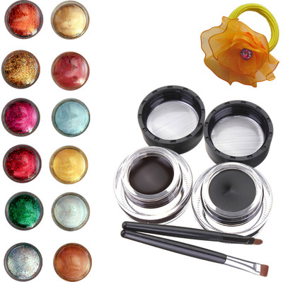 Vozwa Face and Eye Shimmer Powder, Glitter Powder, Music Flower Long Wear Gel Eyeliner Smudge Proof & Waterproof (Black And Brown ) With 2 Expert Eyeliner Brushes 6 g and Band (pack of 14)(Set of 14) available at flipkart for Rs.299