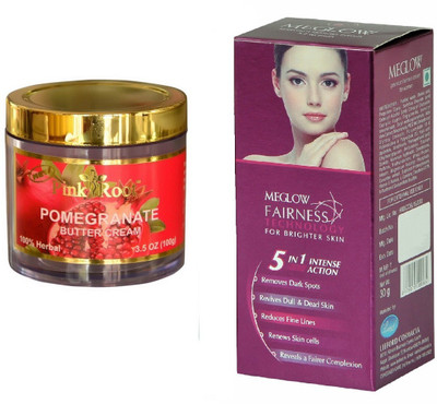 

Pink Root Pomegranate Butter Cream 100gm and Meglow Fairness 5in1 Intense Action(Set of 2)