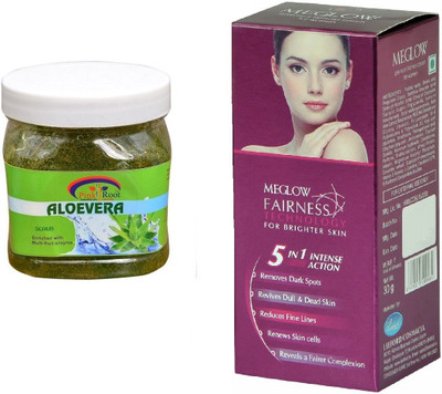 

Pink Root Aloe Vera Scrub 500ml and Meglow Fairness 5in1 Intense Action(Set of 2)