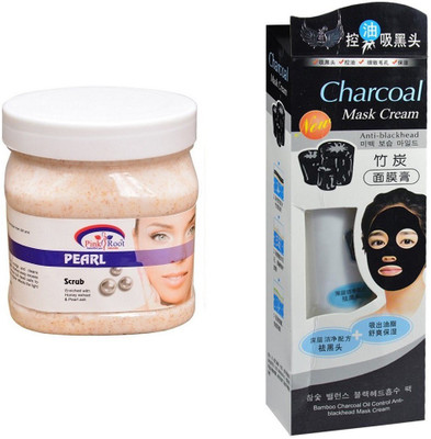 

Pink Root Pearl Scrub 500ml, Charcoal Mask Cream Anti-blackhead(Set of 2)