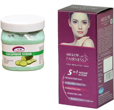 

Pink Root Cucumber Scrub 500ml and Meglow Fairness 5in1 Intense Action(Set of 2)