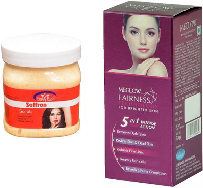 

Pink Root Saffron Scrub 500ml and Meglow Fairness 5in1 Intense Action(Set of 2)