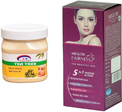 

Pink Root Tea Tree Mud Mask 500ml and Meglow Fairness 5in1 Intense Action(Set of 2)