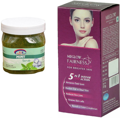 Pink Root Mint Scrub 500ml and Meglow Fairness 5in1 Intense Action(Set of 2)