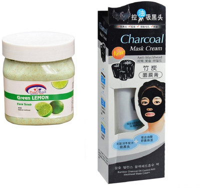 

Pink Root Green Lemon Scrub 500ml, Charcoal Mask Cream Anti-blackhead(Set of 2)