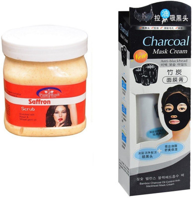 

Pink Root Saffron Scrub 500ml, Charcoal Mask Cream Anti-blackhead(Set of 2)