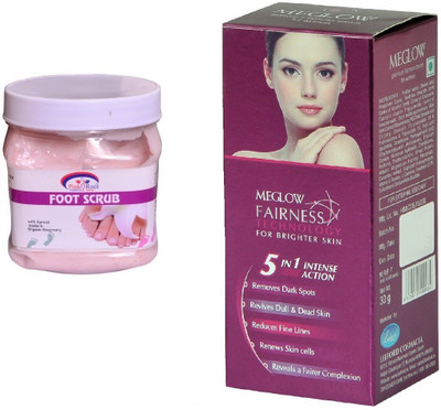 

Pink Root Foot Scrub 500ml and Meglow Fairness 5in1 Intense Action(Set of 2)