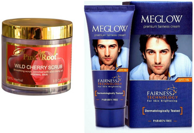 

Pink Root Wild Cherry Scrub 100gm and Meglow Premium Fairness Cream SPF-15(Set of 2)