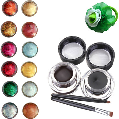 

Vozwa Face and Eye Shimmer Powder, Glitter Powder, Music Flower Long Wear Gel Eyeliner Smudge Proof & Waterproof (Black And Brown ) With 2 Expert Eyeliner Brushes 6 g and Band (pack of 14)(Set of 14)