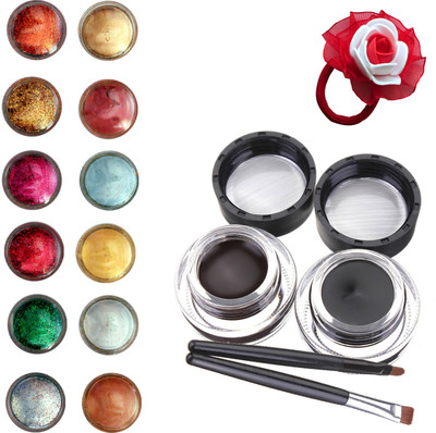 Vozwa Face and Eye Shimmer Powder, Glitter Powder, Music Flower Long Wear Gel Eyeliner Smudge Proof & Waterproof (Black And Brown ) With 2 Expert Eyeliner Brushes 6 g and Band (pack of 14)(Set of 14) available at flipkart for Rs.299
