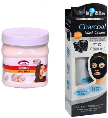 

Pink Root Garlic Hair Mask 500ml, Charcoal Mask Cream Anti-blackhead(Set of 2)