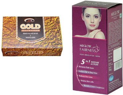 

Pink Root Gold Facial Kit 83gm and Meglow Fairness 5in1 Intense Action(Set of 2)