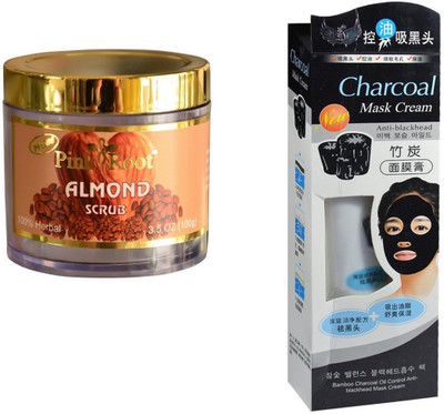 

Pink Root Almond Scrub 100gm, Charcoal Mask Cream Anti-blackhead(Set of 2)