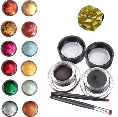 Vozwa Face and Eye Shimmer Powder, Glitter Powder, Music Flower Long Wear Gel Eyeliner Smudge Proof & Waterproof (Black And Brown ) With 2 Expert Eyeliner Brushes 6 g and Band (pack of 14)(Set of 14) available at flipkart for Rs.299