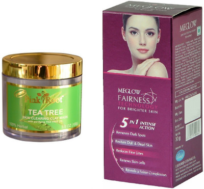 

Pink Root Tea Tree Skin Clearing Clay Mask 100gm and Meglow Fairness 5in1 Intense Action(Set of 2)