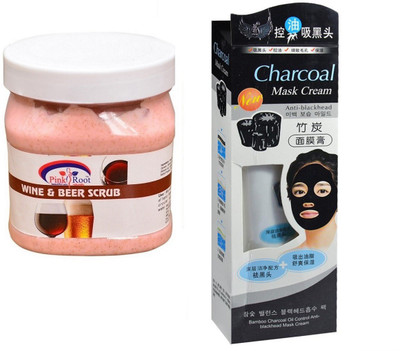 

Pink Root Wine & Beer Scrub 500ml, Charcoal Mask Cream Anti-blackhead(Set of 2)