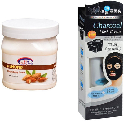 

Pink Root Almond Nourishing Cream 500ml, Charcoal Mask Cream Anti-blackhead(Set of 2)