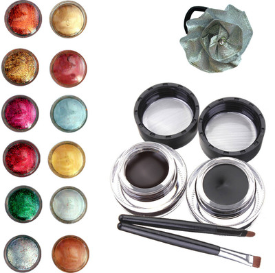 Vozwa Face and Eye Shimmer Powder, Glitter Powder, Music Flower Long Wear Gel Eyeliner Smudge Proof & Waterproof (Black And Brown ) With 2 Expert Eyeliner Brushes 6 g and Band (pack of 14)(Set of 14) available at flipkart for Rs.299