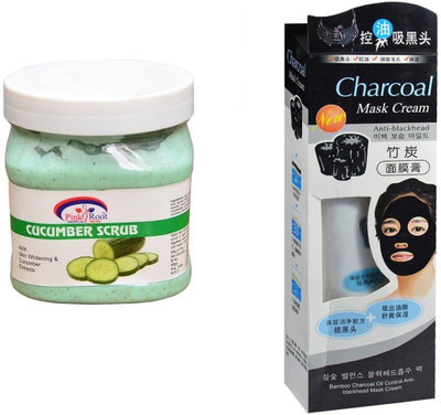 

Pink Root Cucumber Scrub 500ml, Charcoal Mask Cream Anti-blackhead(Set of 2)