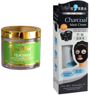 

Pink Root Tea Tree Skin Clearing Clay Mask 100gm, Charcoal Mask Cream Anti-blackhead(Set of 2)