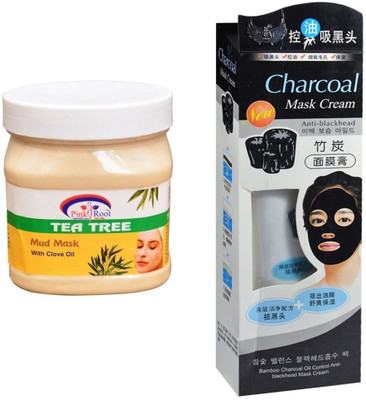 

Pink Root Tea Tree Mud Mask 500ml, Charcoal Mask Cream Anti-blackhead(Set of 2)