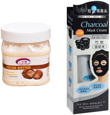 

Pink Root Cocoa Butter Cream 500ml, Charcoal Mask Cream Anti-blackhead(Set of 2)
