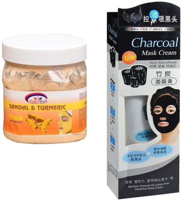 

Pink Root Sandal & Turmeric Mask 500ml, Charcoal Mask Cream Anti-blackhead(Set of 2)