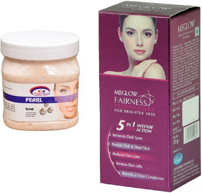 

Pink Root Pearl Scrub 500ml and Meglow Fairness 5in1 Intense Action(Set of 2)