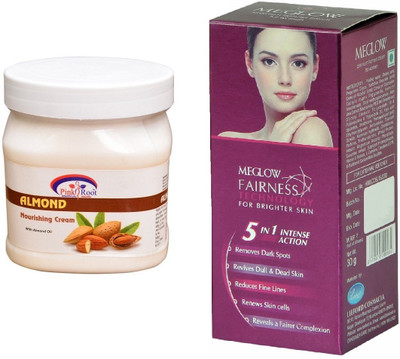 

Pink Root Almond Nourishing Cream 500ml and Meglow Fairness 5in1 Intense Action(Set of 2)