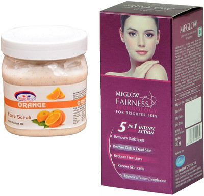 

Pink Root Orange Scrub 500ml and Meglow Fairness 5in1 Intense Action(Set of 2)