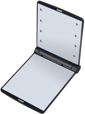 

Giftee Mini Portable Foldable Compact Hand Cosmetic Make Up Pocket Mirror With 8 LED Light - Black Color