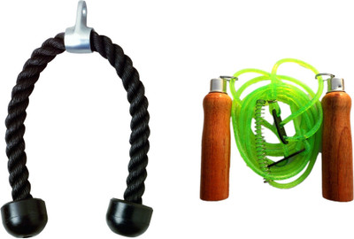 

Venom Black Color Bisecps, Triceps Rope and Wooden Handle Green Color Skipping Rope Gym & Fitness Kit
