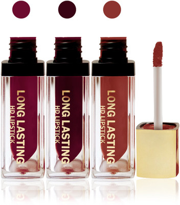 

Seven seas cosmetics makeup HD long lasting lady liquid matte lip gloss lipstick fashion color set of 3(maroon pink,falsa,pink brown, 15 g)