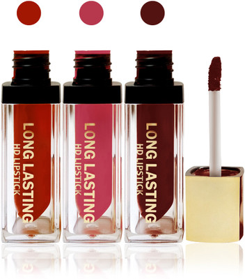 Seven seas cosmetics makeup HD long lasting lady liquid matte lip gloss lipstick fashion color set of 3(red pink red brown)