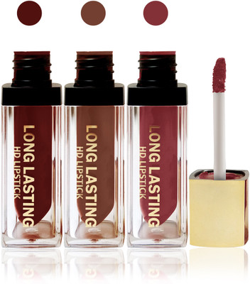 

Seven seas cosmetics makeup HD long lasting lady liquid matte lip gloss lipstick fashion color set of 3(red brown,orange brown,brown, 15 g)