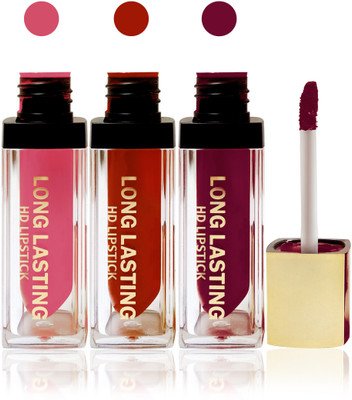 

Seven seas cosmetics makeup HD long lasting lady liquid matte lip gloss lipstick fashion color set of 3(l pink, red,maroon pink, 15 g)