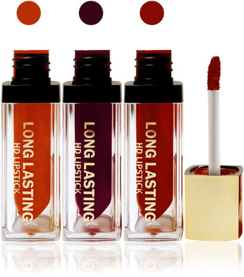 

Seven seas cosmetics makeup HD long lasting lady liquid matte lip gloss lipstick fashion color set of 3(l maroon,falsa,orange, 15 g)