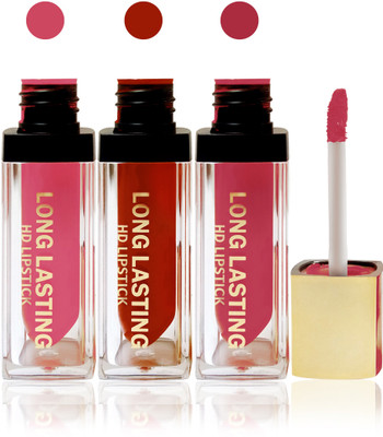 

Seven seas cosmetics makeup HD long lasting lady liquid matte lip gloss lipstick fashion color set of 3(l pink,red,pink, 15 g)