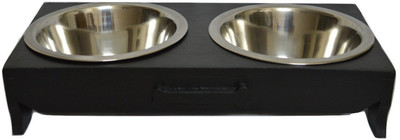 

Foodie Puppies Primitive Solid Wooden Dog Feeding Bowl Stand for Medium Large Dogs Natural Wooden Feeder Dish Holder Dinner Set (Black Base with Bone Style) Rectangle Wooden Pet Bowl(1300 ml Black)