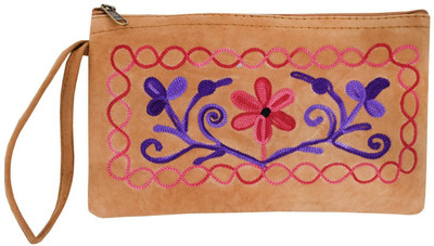 

Bagaholics Pure Suede Leather Handmade Kashmiri Crewel Embroidery Wristlet Pouch Handbag Clutch Multipurpose pouch Travel wallet Makeup Kit Toilet Handbag Organizer Medicine Bag Ladies Purse gift for girls / women Pouch(Beige)