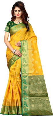 Shoppershopee Woven Paithani Art Silk, Poly Silk Saree(Multicolor)