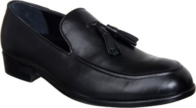 LOZANO Black leather slip ons with tassels Size-11 Slip On For Men(Black)