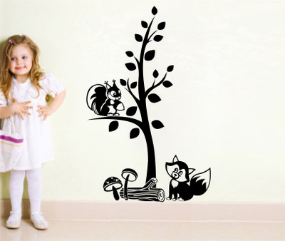 StickerYard 89 cm Squirrel & Fox Tree Wall Decal Self Adhesive Sticker(Pack of 1)