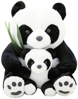 

Fun & Joy Well Furnished Black & White Panda With Baby & Green Leaves - 65 cm(Black & White)