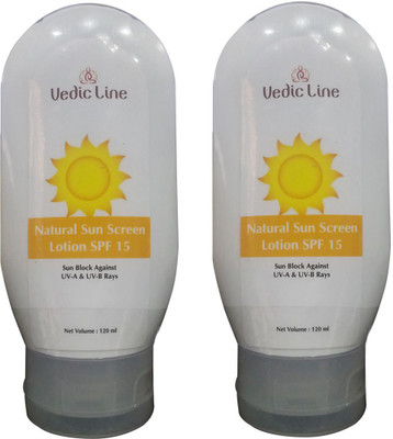 

Vedic Line Natural Sun Screen Lotion SPF 15 Pack of 2 - SPF 15(120 ml)