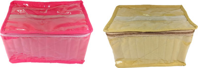 

Addyz Pack of 2 Puieces Transparent 10 Pouches in Quilted Non Woven Make up Vanity Jewellery Vanity Box(Pink, Beige)