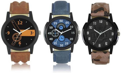 

victance Analogue multi color Dial leather strap watch combo for men"s and boy's (pack of 3) Watch - For Men