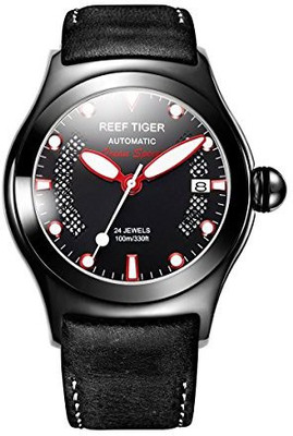 

REEF TIGER Black23271 Reef Tiger Sport Watch Luminous Markers Black Steel Automatic Watches with Date RGA704 (RGA704-BBBR) Watch - For Men