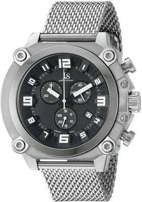 

Joshua & Sons black11571 Joshua & Sons Men's JS58SSB Silver Multifunction Swiss Quartz Watch With Black Dial and Silver Mesh Bracelet Watch - For Men