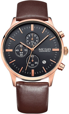 

findtime Black17793 Men's Leather Analog Wrist Watches Stylish Casual Date Sports Chronograph Watch - For Men